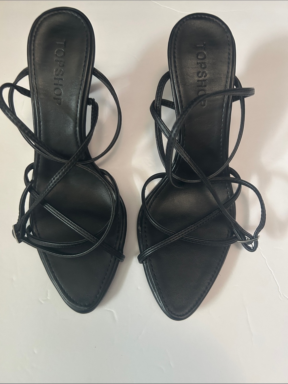 Topshop Black Strappy Ankle-Tie Heeled Sandals